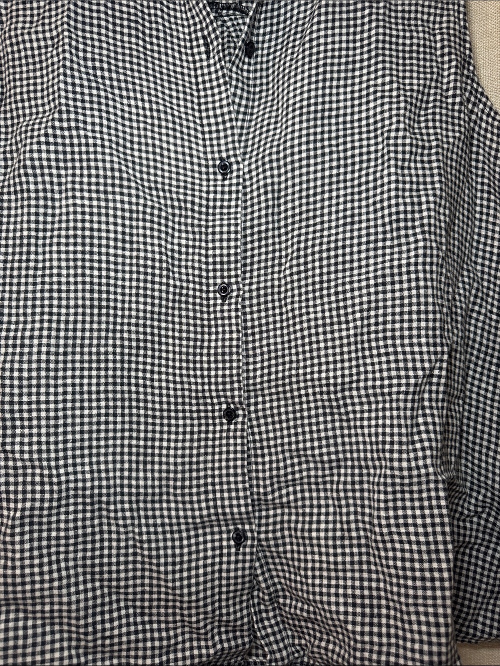 Eileen Fisher B&W Gingham Sleeveless Button-Down Tank 100% Organic Linen - Picture 6 of 8